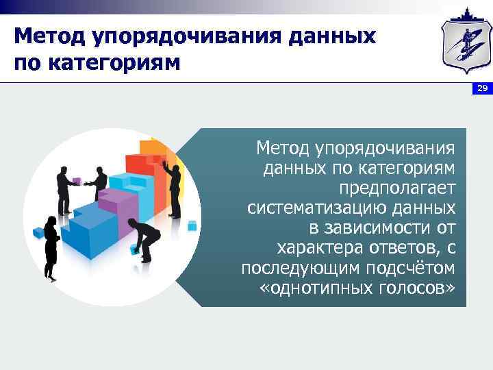 Метод упорядочивания данных по категориям 29 Метод упорядочивания данных по категориям предполагает систематизацию данных