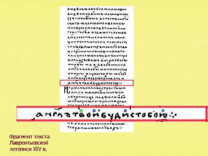 Фрагмент текста Лаврентьевской летописи XIV в. 