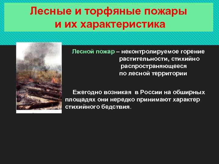 Лесные и торфяные пожары и их характеристика  Лесной пожар – неконтролируемое горение 