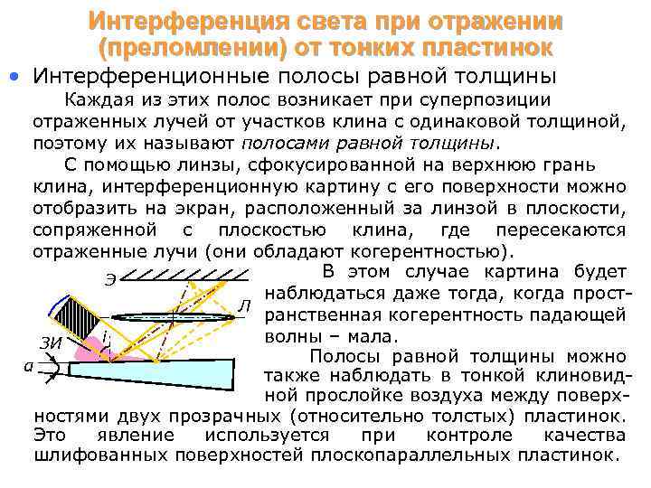 Покажите ход лучей в схеме образования полос равной толщины