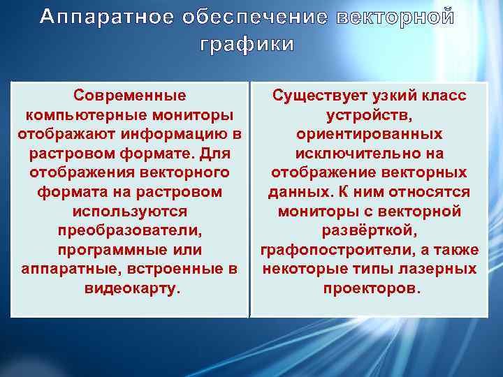  Аппаратное обеспечение векторной    графики   Современные   Существует