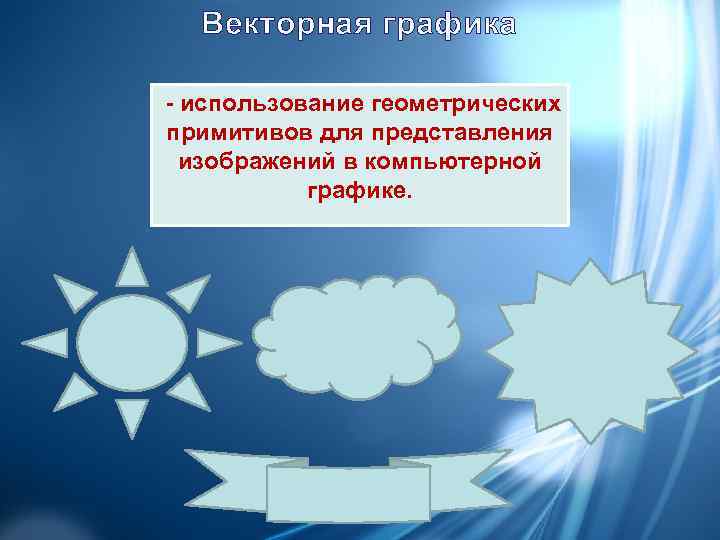   Векторная графика  - использование геометрических  примитивов для представления изображений в