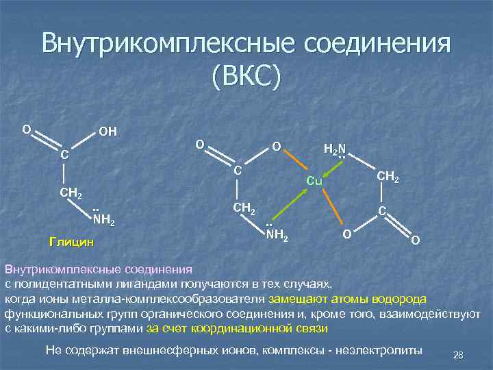 Внутрикомплексные соединения (ВКС) O OH С O O С CH 2 . . NH