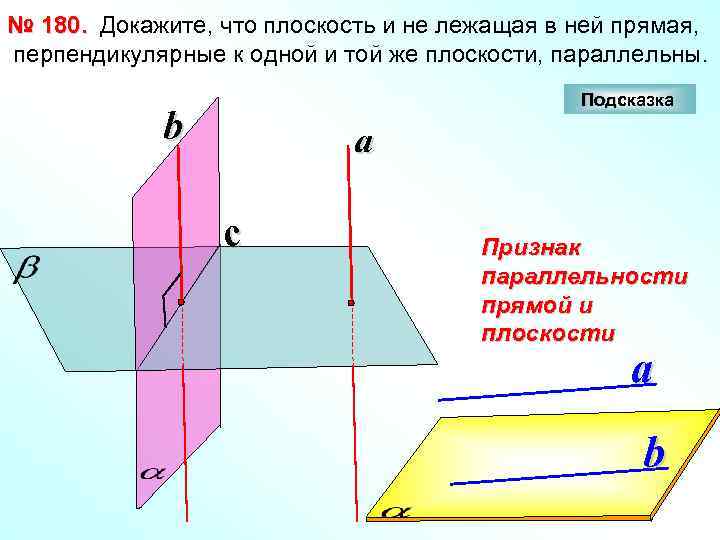 № 180. Докажите, что плоскость и не лежащая в ней прямая, перпендикулярные к одной