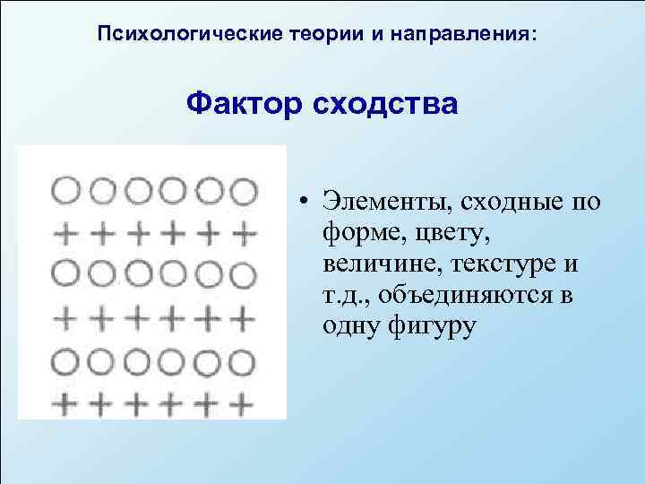 Психологические теории и направления:  Фактор сходства    • Элементы, сходные по