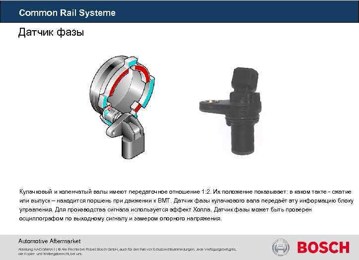 Common Rail Systeme Датчик фазы Кулачковый и коленчатый валы имеют передаточное отношение 1: 2.