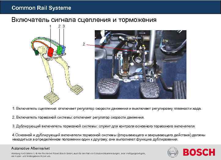 Common Rail Systeme Включатель сигнала сцепления и торможения 1 2 3 2 1. Включатель