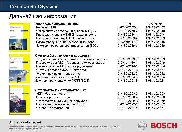 Common Rail Systeme Дальнейшая информация Управление дизельных ДВС Рядные ТНВД Обзор систем управления дизельных