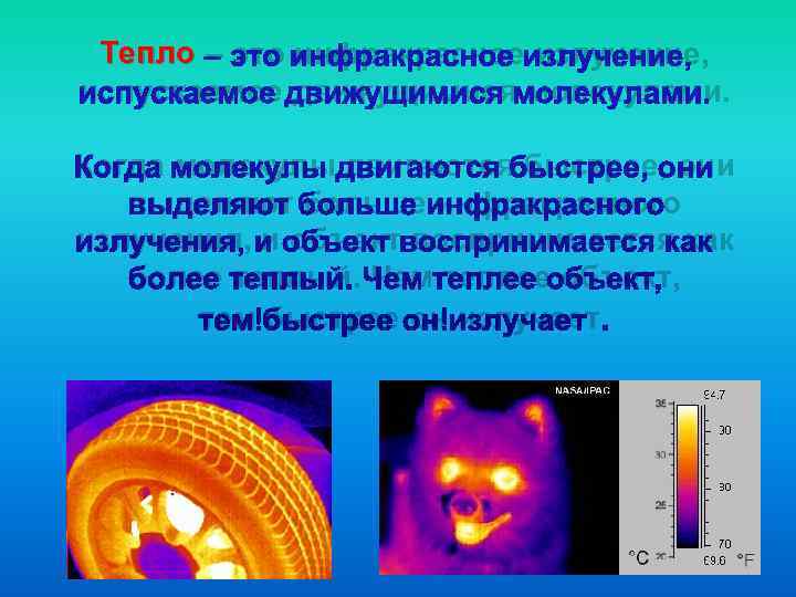  Тепло – это инфракрасное излучение,  испускаемое движущимися молекулами.    