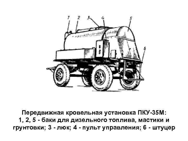   Передвижная кровельная установка ПКУ-35 М:  1, 2, 5 - баки для