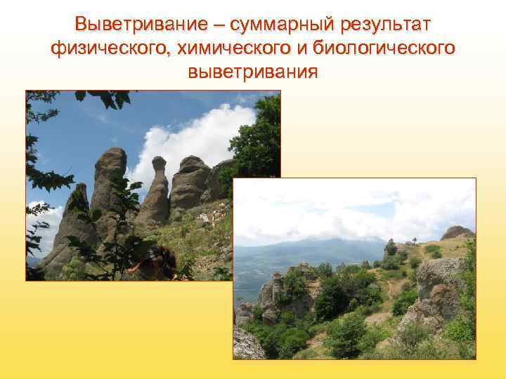  Выветривание – суммарный результат физического, химического и биологического    выветривания 