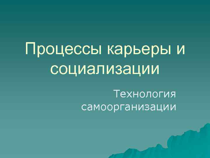 Процессы карьеры и социализации Технология самоорганизации 