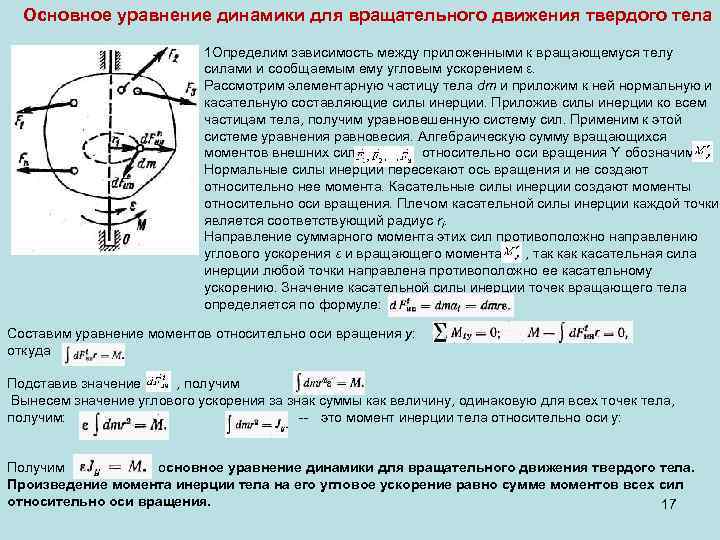  Основное уравнение динамики для вращательного движения твердого тела 1 Определим зависимость между приложенными