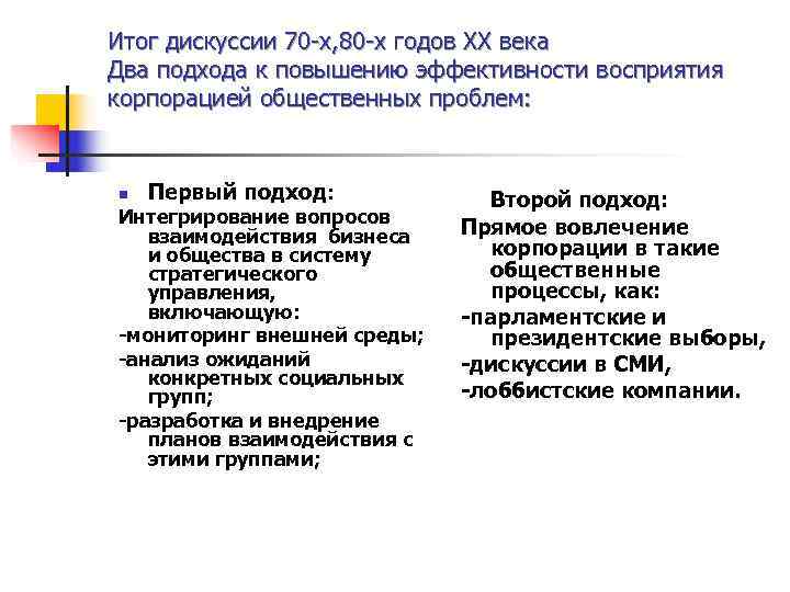 Итог дискуссии 70 -х, 80 -х годов ХХ века Два подхода к повышению эффективности