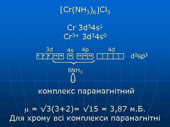 [Cr(NH 3)6]Cl 3 Cr 3 d 54 s 1 Cr 3+ 3 d 34