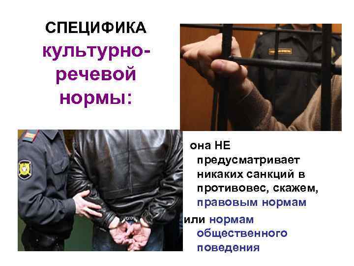 СПЕЦИФИКА культурноречевой нормы: она НЕ предусматривает никаких санкций в противовес, скажем, правовым нормам или