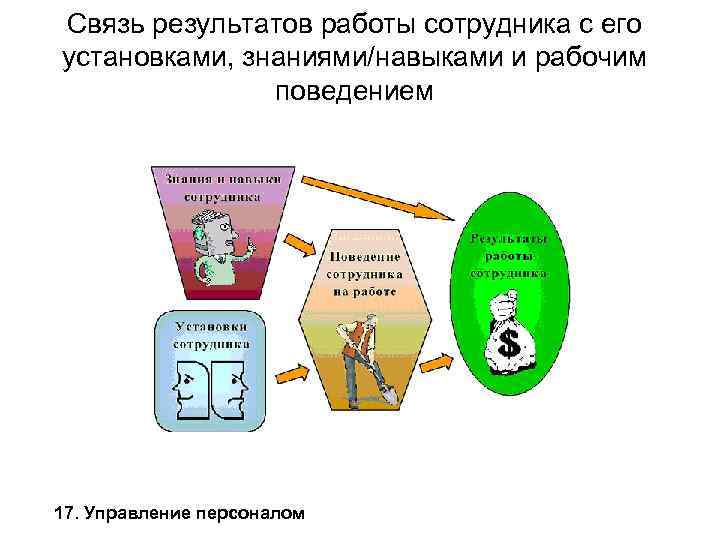 Связь результатов работы сотрудника с его установками, знаниями/навыками и рабочим поведением 17. Управление персоналом