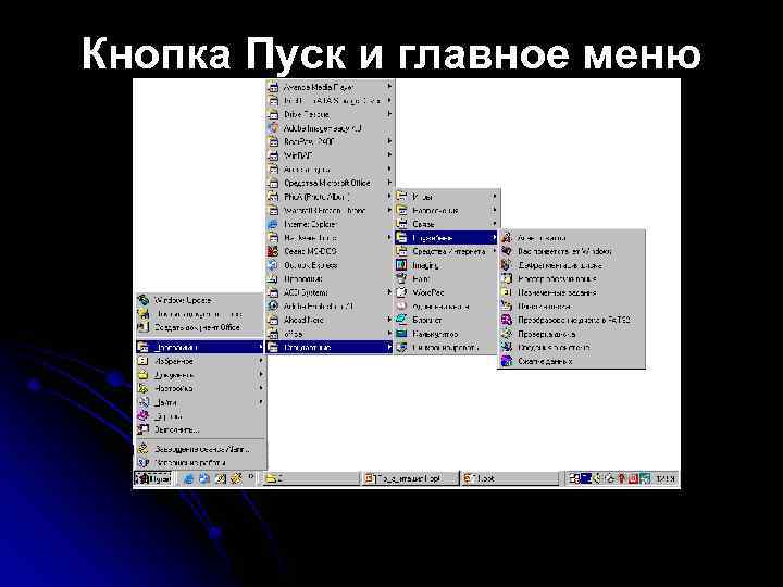 Кнопка Пуск и главное меню 
