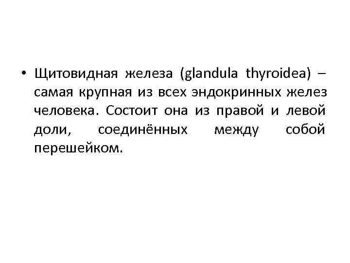  • Щитовидная железа (glandula thyroidea) –  самая крупная из всех эндокринных желез