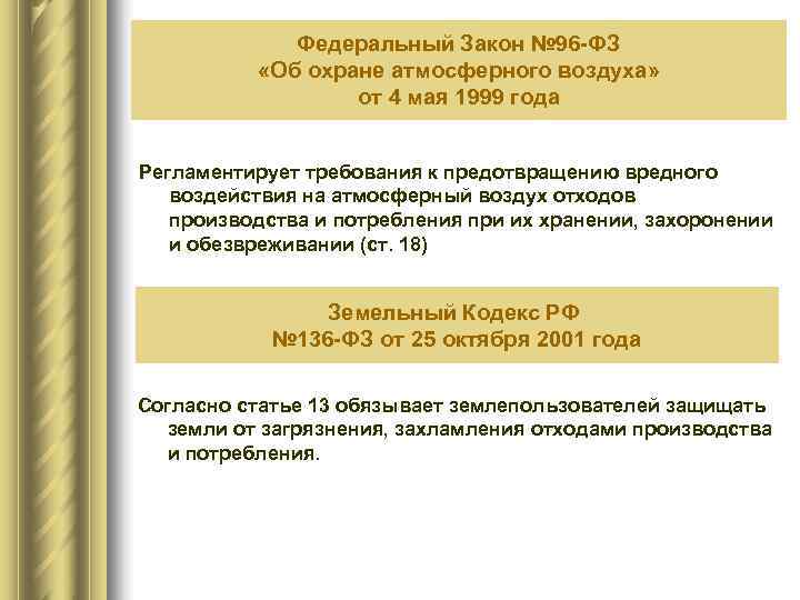    Федеральный Закон № 96 -ФЗ   «Об охране атмосферного воздуха»