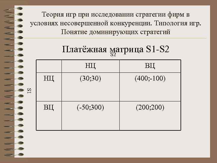   Теория игр при исследовании стратегии фирм в  условиях несовершенной конкуренции. Типология