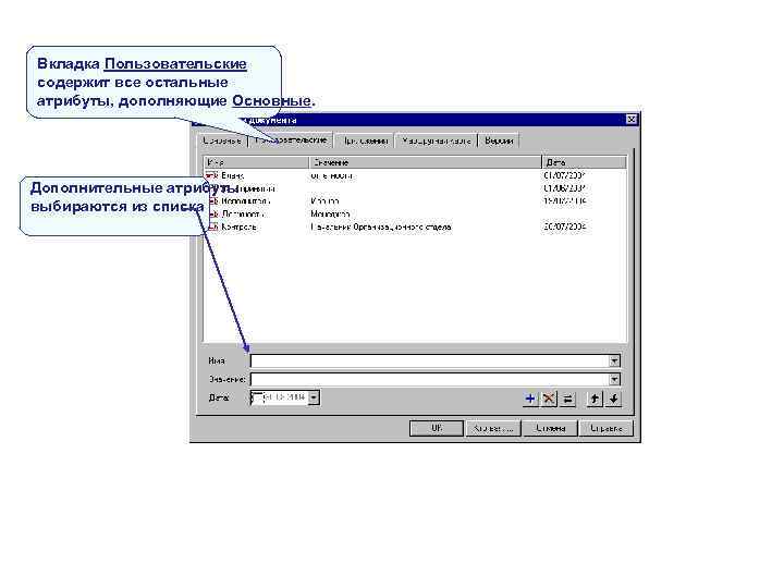 Вкладка Пользовательские содержит все остальные атрибуты, дополняющие Основные. Дополнительные атрибуты выбираются из списка Вкладка Пользовательские содержит все остальные атрибуты, дополняющие Основные. Дополнительные атрибуты выбираются из списка