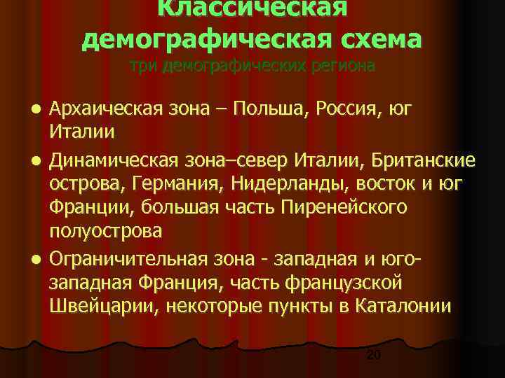    Классическая демографическая схема   три демографических региона  Архаическая зона