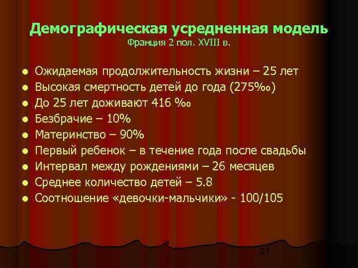   Демографическая усредненная модель    Франция 2 пол. XVIII в. 