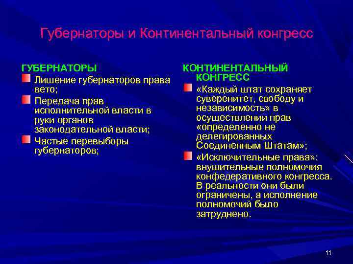   Губернаторы и Континентальный конгресс ГУБЕРНАТОРЫ    КОНТИНЕНТАЛЬНЫЙ  Лишение губернаторов