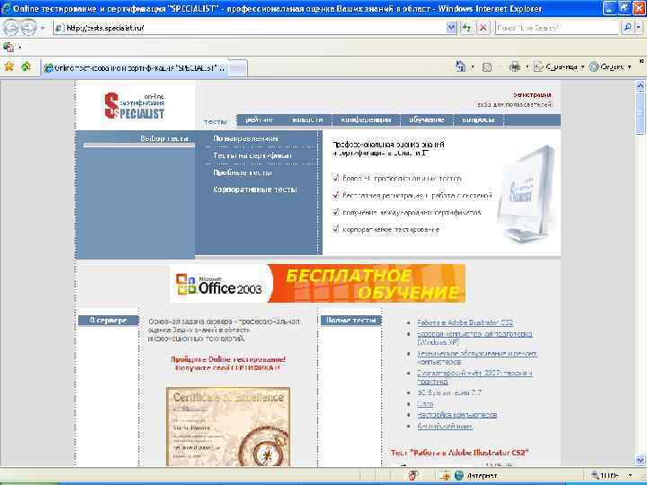 Online тестирование на tests. specialist. ru 86 
