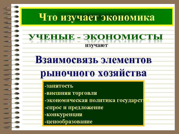 Что изучает экономика    изучают Взаимосвязь элементов рыночного хозяйства -занятость -внешняя торговля