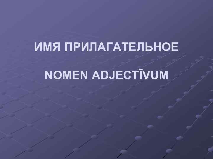 ИМЯ ПРИЛАГАТЕЛЬНОЕ  NOMEN ADJECTĪVUM 