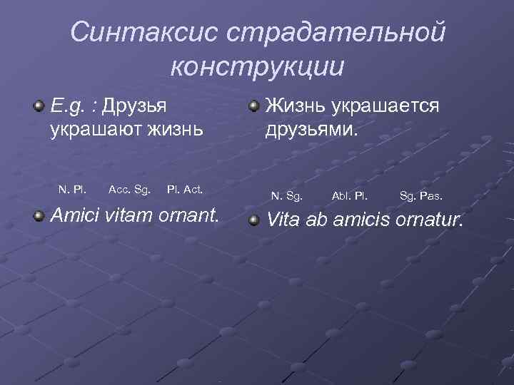  Синтаксис страдательной   конструкции E. g. : Друзья   Жизнь украшается