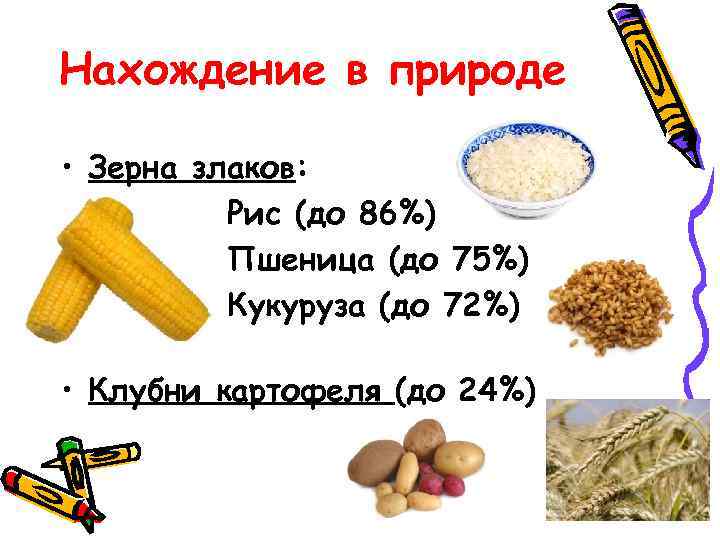 Нахождение в природе  • Зерна злаков:  Рис (до 86%)  Пшеница (до