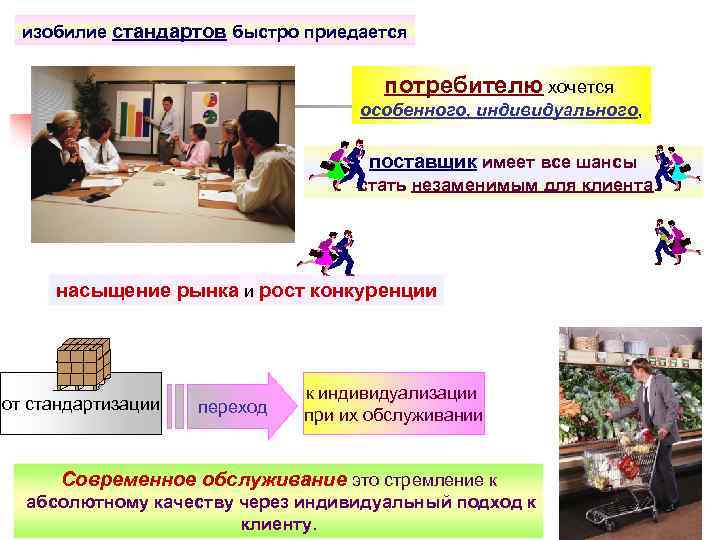 изобилие стандартов быстро приедается потребителю хочется особенного, индивидуального, поставщик имеет все шансы стать незаменимым