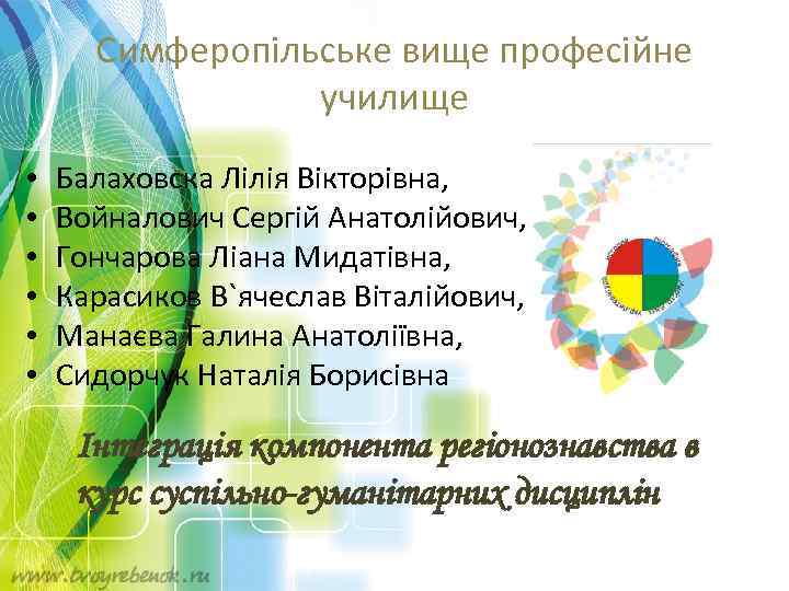 Симферопільське вище професійне училище • • • Балаховска Лілія Вікторівна, Войналович Сергій Анатолійович, Гончарова