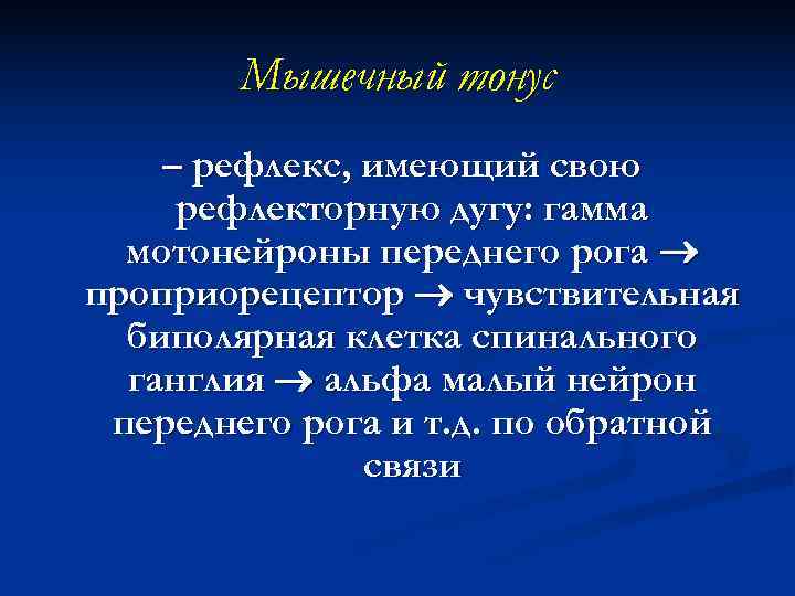   Мышечный тонус – рефлекс, имеющий свою рефлекторную дугу: гамма  мотонейроны переднего