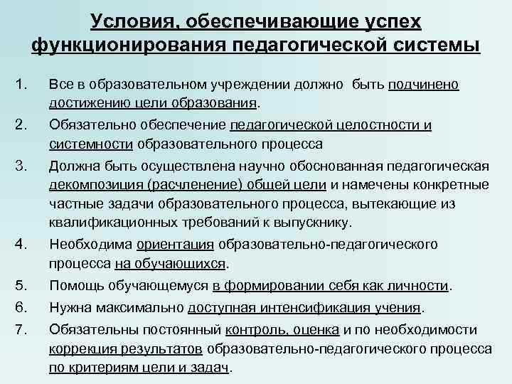 Условия образовательной организации