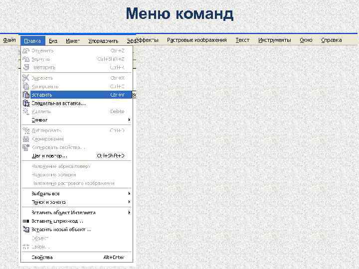 Меню команд 