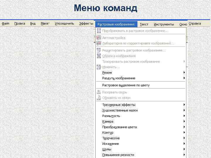 Меню команд 