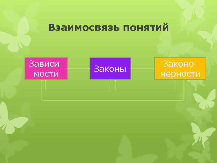  Взаимосвязь понятий Зависи- Законо- Законы мости мерности 