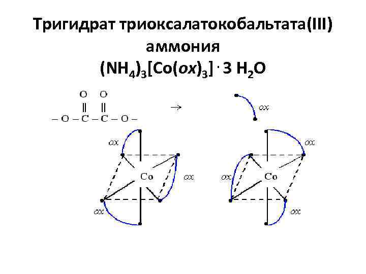 Тригидрат триоксалатокобальтата(III)   аммония  (NH 4)3[Co(ox)3]. 3 H 2 O 