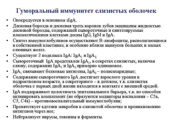   Гуморальный иммунитет слизистых оболочек • Опосредуется в основном s. Ig. A. 