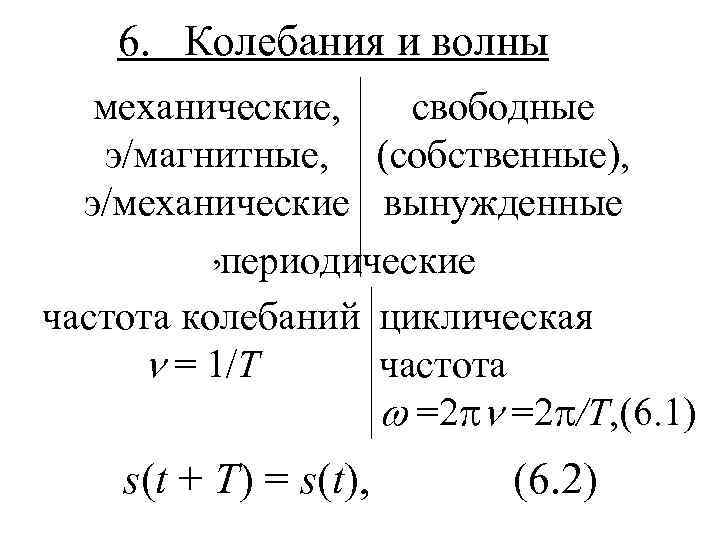   6. Колебания и волны  механические, свободные  э/магнитные, (собственные),  э/механические