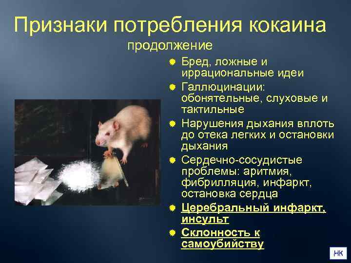 Признаки потребления кокаина  продолжение    ®  Бред, ложные и 