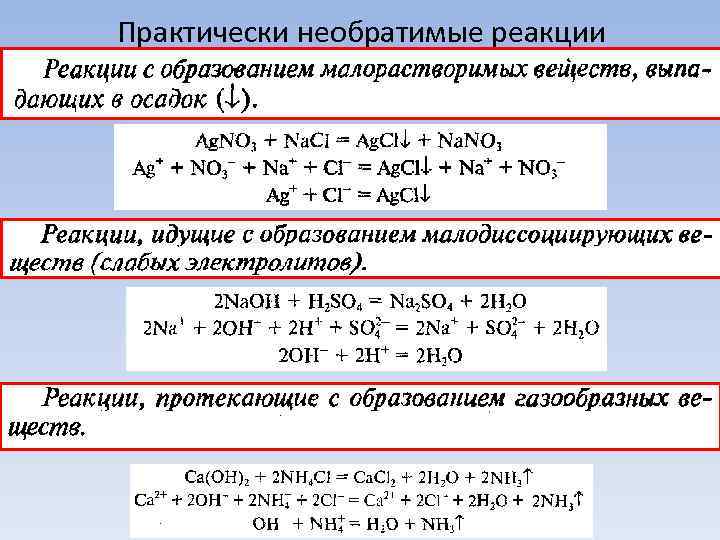 Практически необратимые реакции 