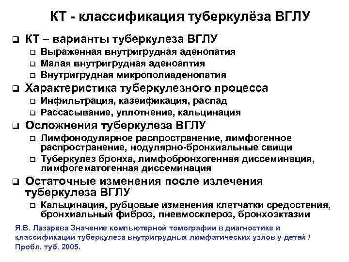    КТ - классификация туберкулёза ВГЛУ q  КТ – варианты туберкулеза