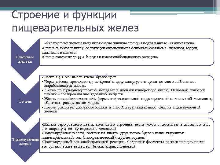 Строение и функции пищеварительных желез Слюнные железы Печень • Околоушные железы выделяют самую жидкую