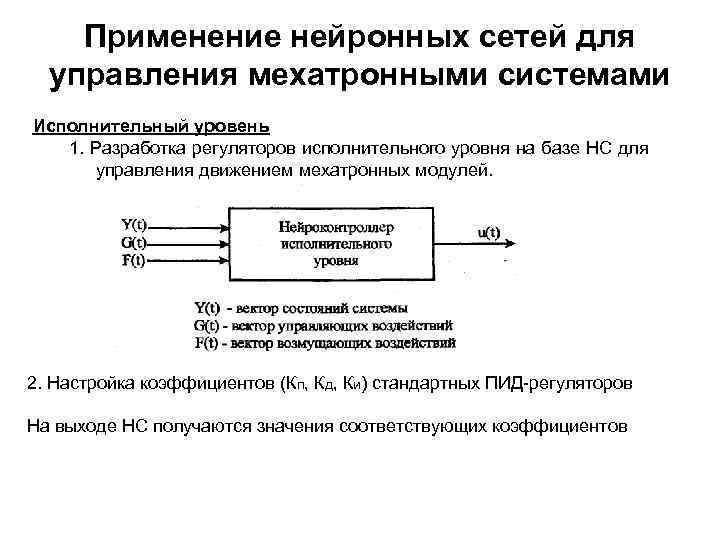 Применение нейронных сетей для управления мехатронными системами Исполнительный уровень 1. Разработка регуляторов исполнительного уровня