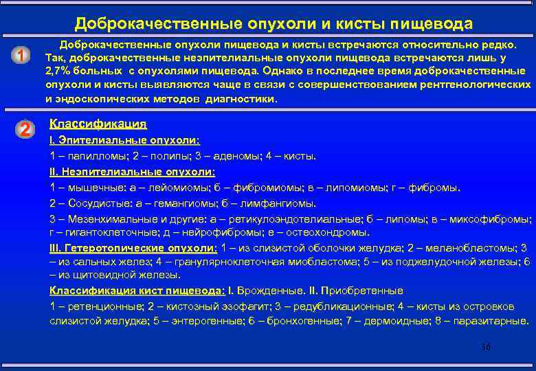 Доброкачественные опухоли и кисты пищевода 1 2 Доброкачественные опухоли пищевода и кисты встречаются относительно